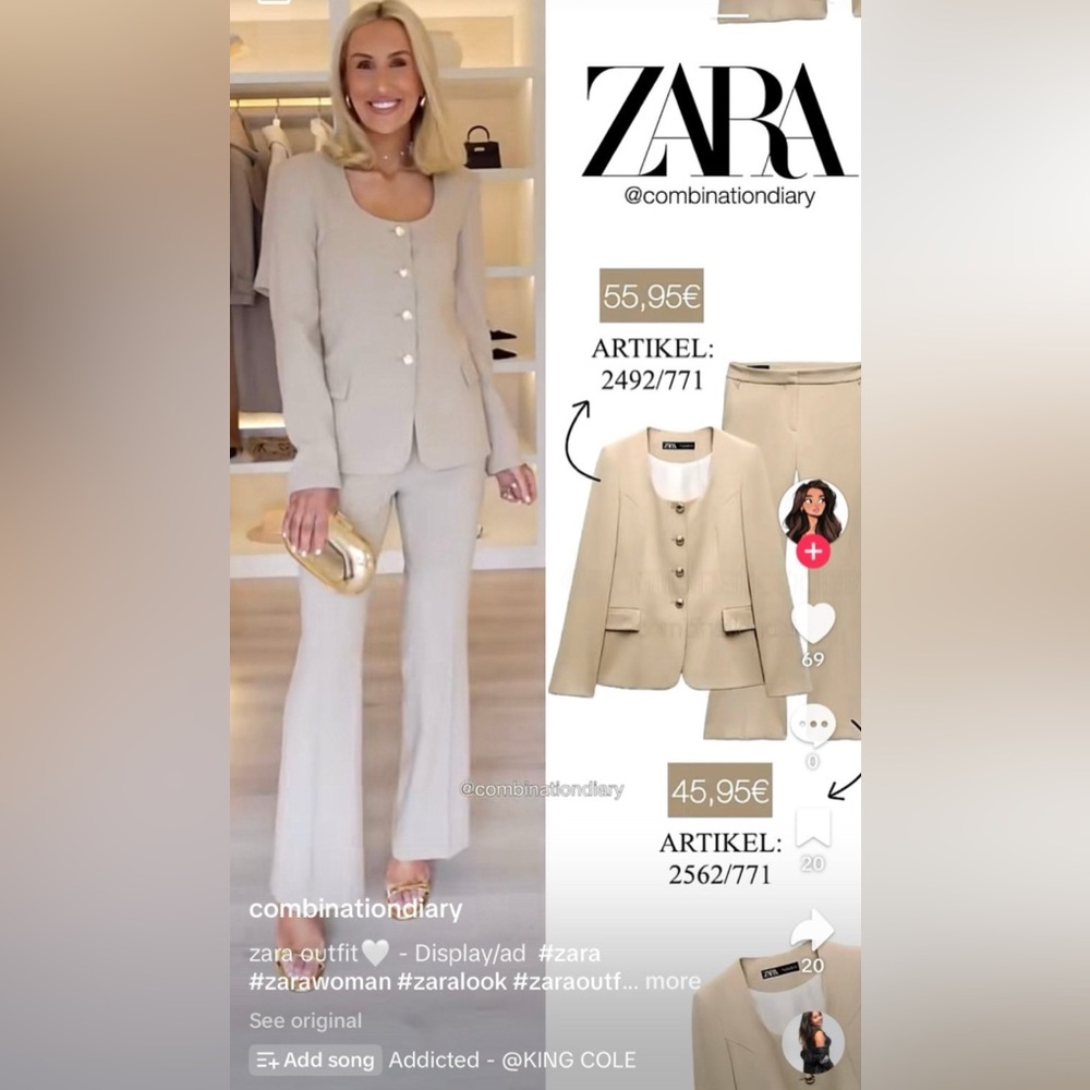 Zara Women's Beige Pantsuit Set - Picture 6 of 12